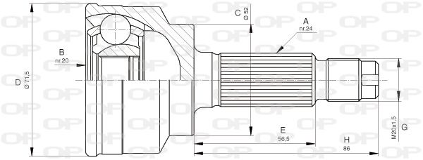 OPEN PARTS Шарнирный комплект, приводной вал CVJ5255.10